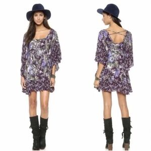 Free People Heart Of Gold Purple Mini Dress Flutter Sleeve Boho Y2K Festival S
